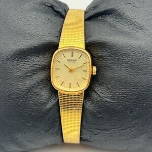 Vintage Sharp Gold Tone Women's Quartz Watch Working New Battery